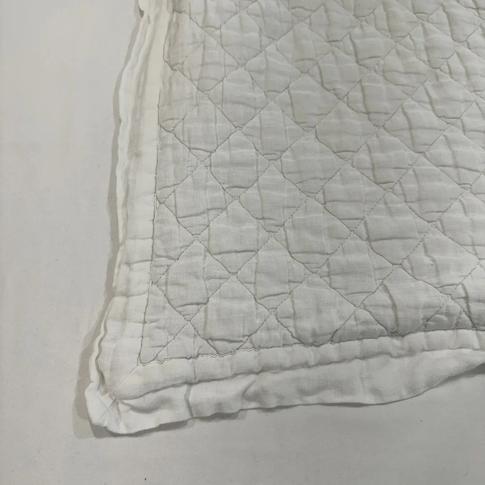 Pottery Barn Belgian Flax Linen Quilted King Sham White Diamond Stitch